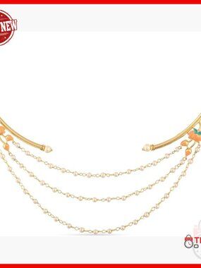 Gold Plated Brass Layered Pearl Necklace Lotus Motifs Traditional Indian Jewelry